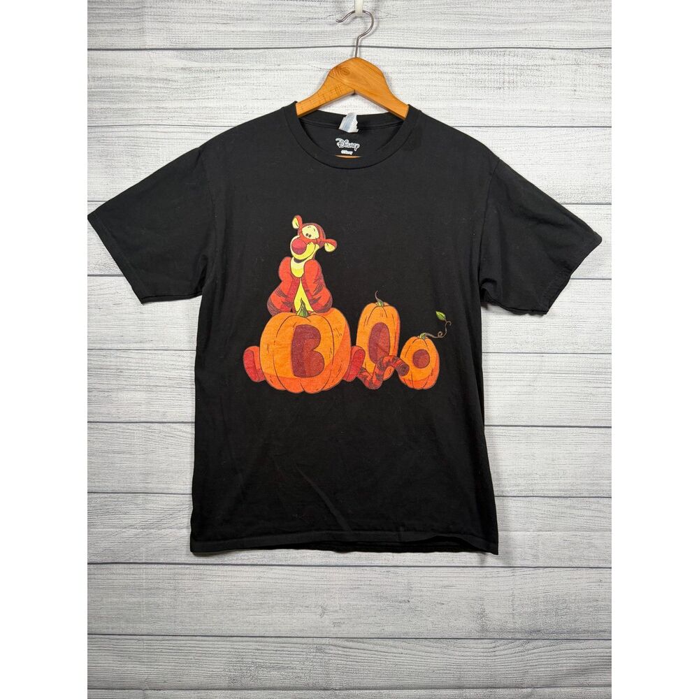 Disney Tigger Boo Pumpkin Halloween Black Graphic T-Shirt Men's M 4393